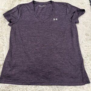 Underarmour womens XL heat Gear v neck top purple short sleeve gym